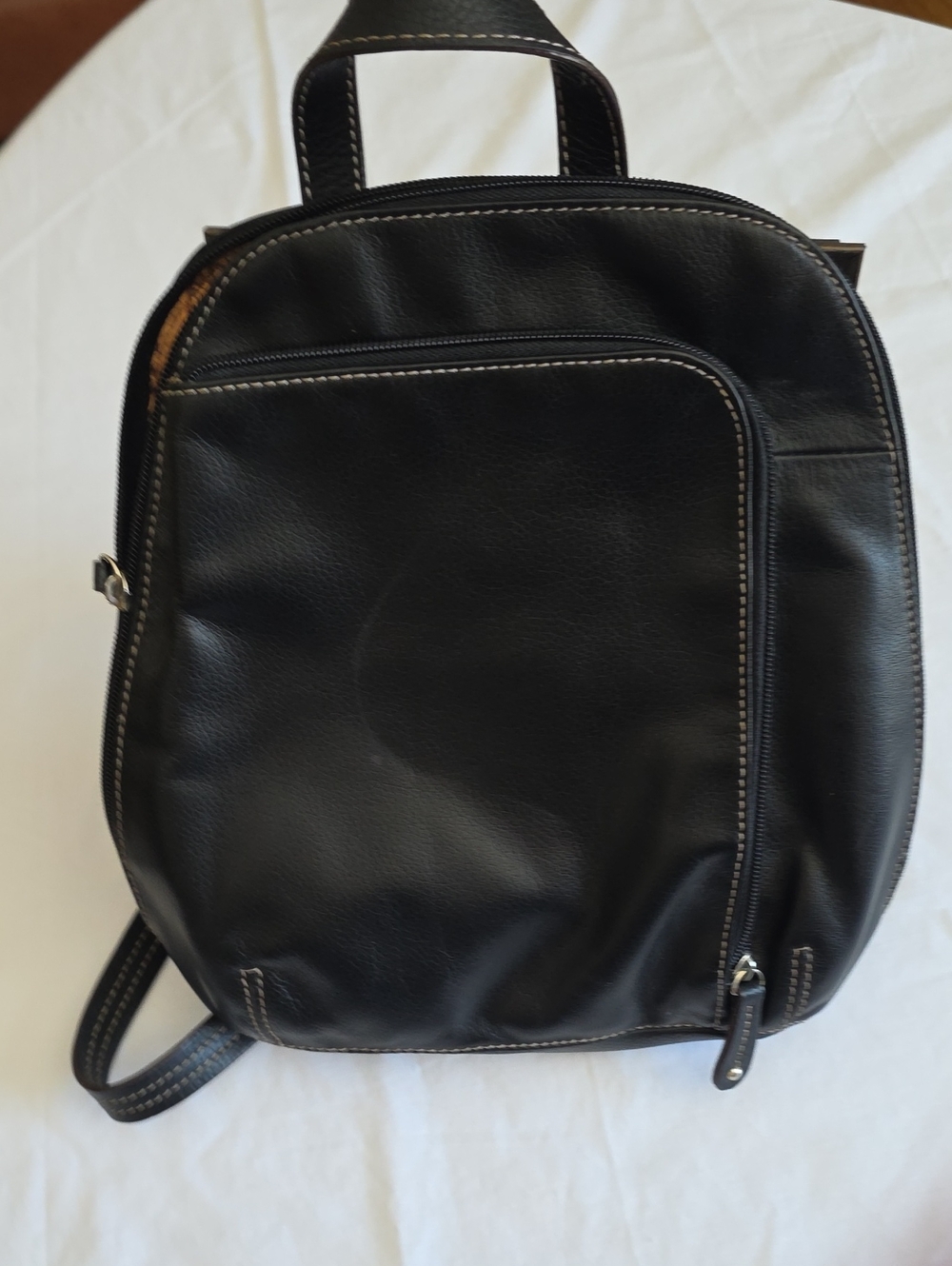 Tignanello Black Faux Leather Backpack with Contrast Stitching